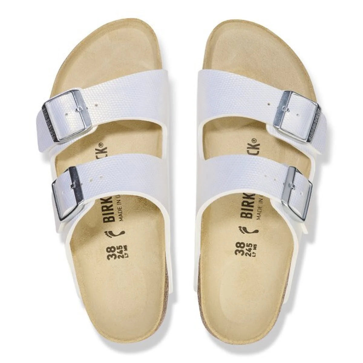 SANDALI ARIZONA SHINY LIZARD WHITE BIRKO FLOR BIRKENSTOCK DONNA