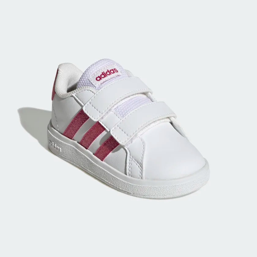 SNEAKERS ADIDAS GRAND COURT LIFESTYLE HOOK AND LOOP SHOES IN ECOPELLE CON INSERTI GLITTER E CHIUSURA A STRAPPO BAMBINA