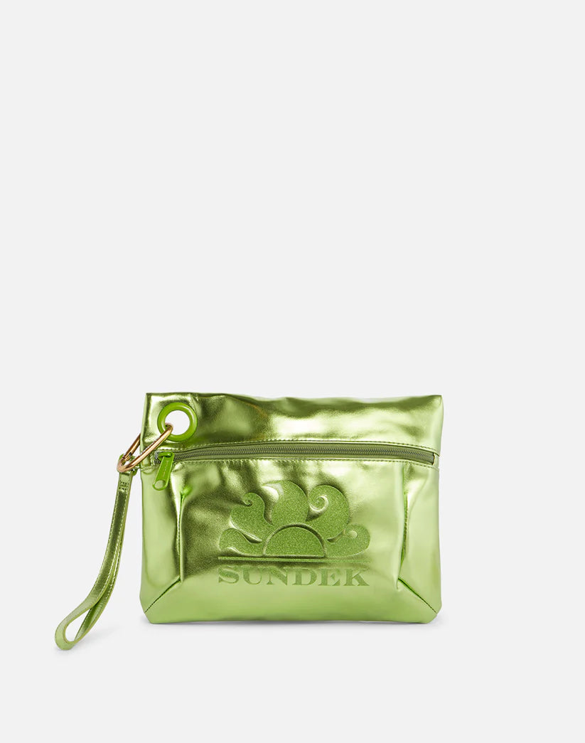 BORSA CLUTCH LAMINATA CON LOGO SUNDEK