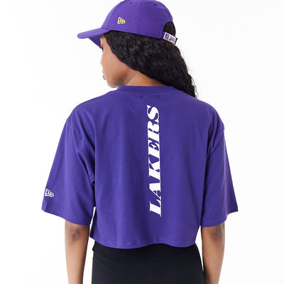 T-SHIRT CROP LA LAKERS NBA TEAM LOGO VIOLA NEW ERA DONNA