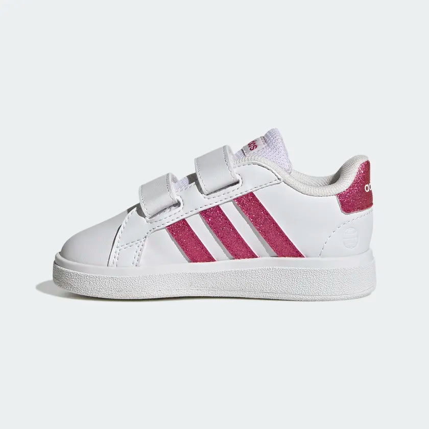 SNEAKERS ADIDAS GRAND COURT LIFESTYLE HOOK AND LOOP SHOES IN ECOPELLE CON INSERTI GLITTER E CHIUSURA A STRAPPO BAMBINA