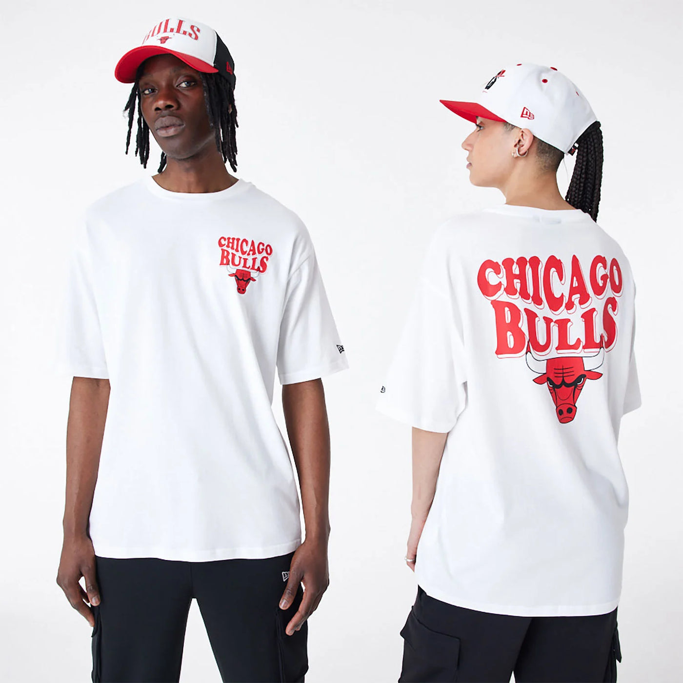 T-SHIRT OVERSIZE CHICAGO BULLS NBA SCRIPT BIANCA NEW ERA UOMO