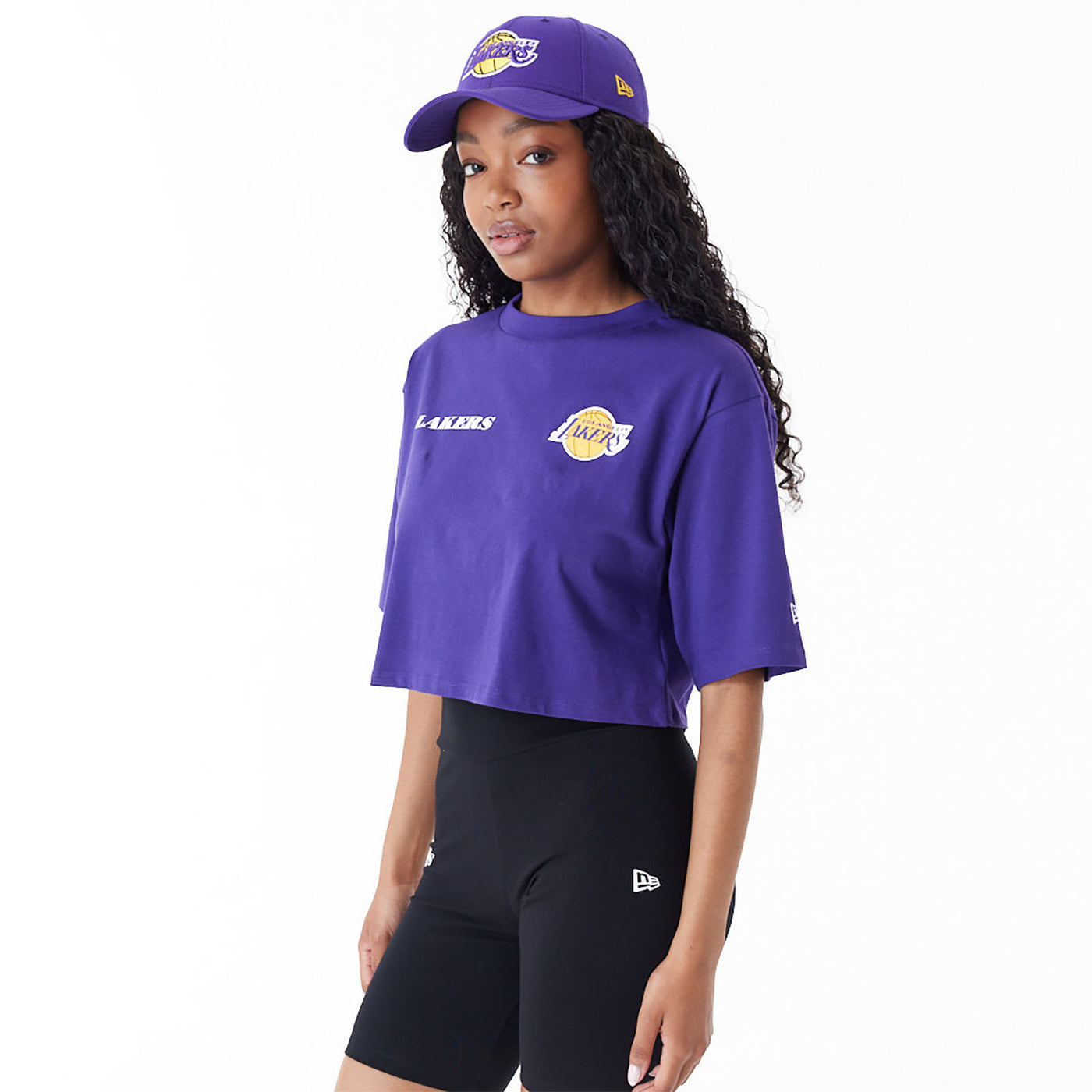 T-SHIRT CROP LA LAKERS NBA TEAM LOGO VIOLA NEW ERA DONNA